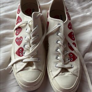 Converse Cream Sneakers with Red Heart Design